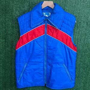 Vintage JC Penney Ski Vest Blue Red 70s Retro Puffer Zip Up Men’s M